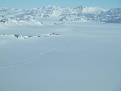 A snow covered mountain.