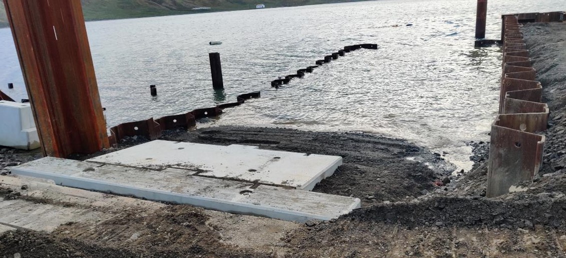 Photo of the slipway being constructed for the new wharf at King Edward Point