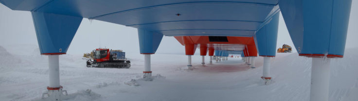 A boat sitting in the snow.
