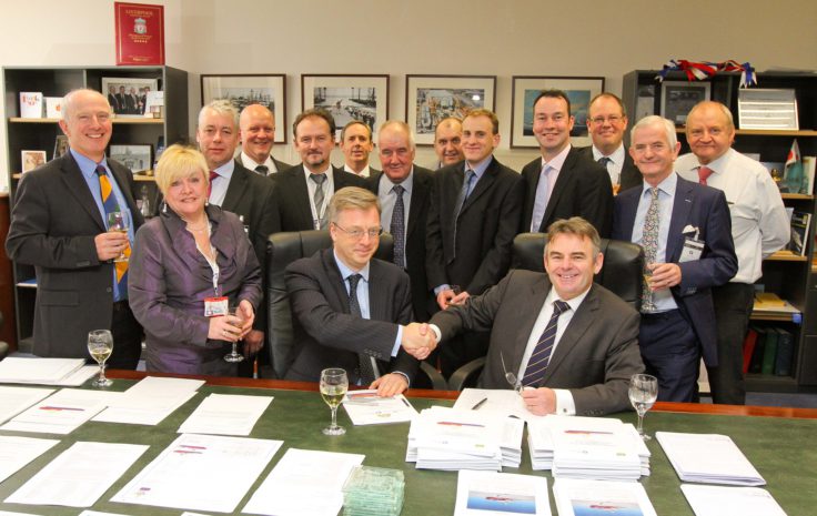 Signing the contract for RRS Sir David Attenborough with John Syvret CBE, CEO of Cammell Laird