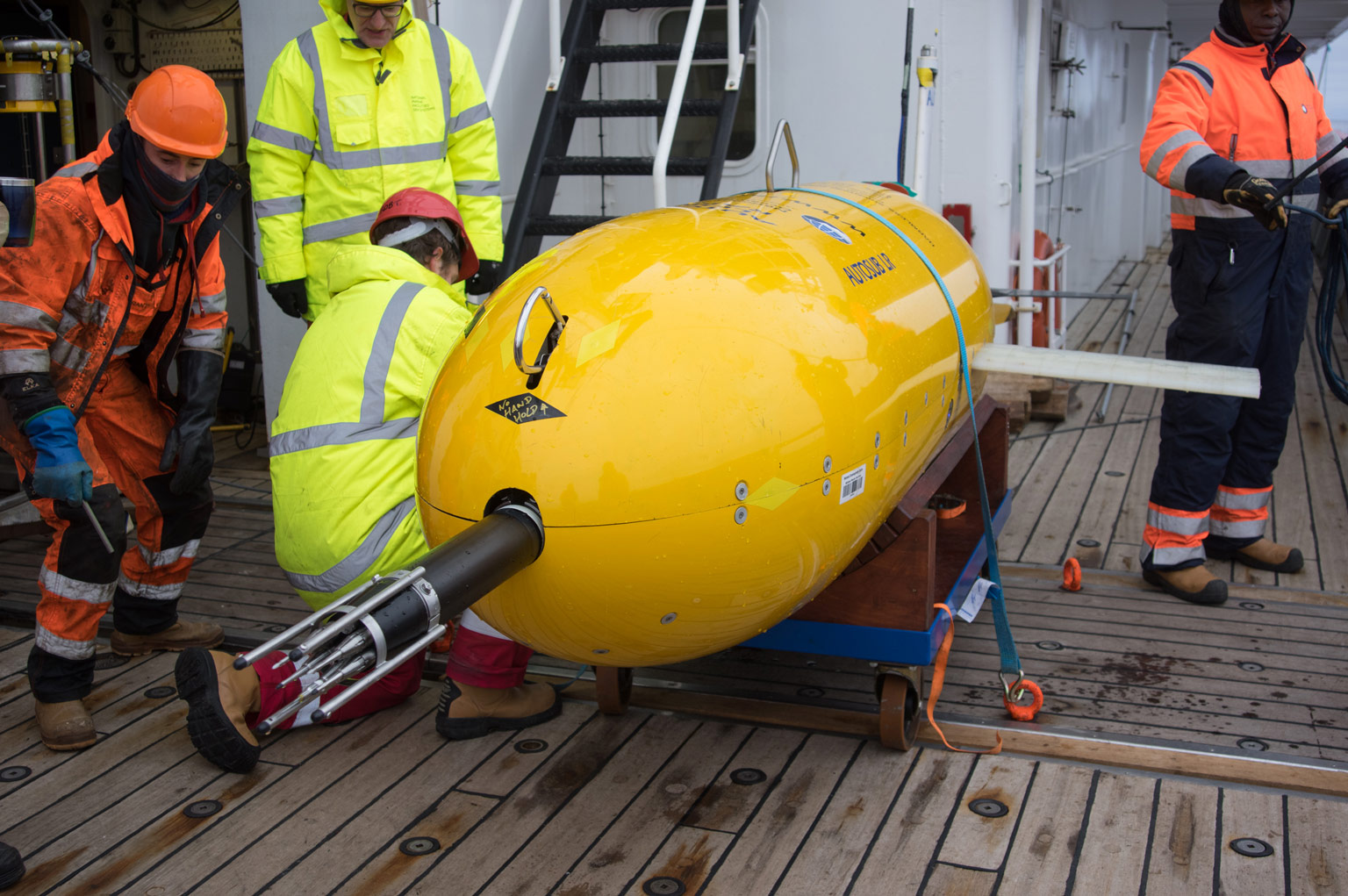 Boaty McBoatface (Autosub Long Range) at its first Antarctic deployment into the Weddell Sea off RRS James Clark Ross