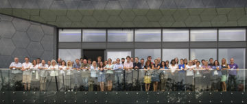 A group of people outside a building