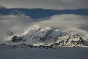 A snow covered mountain.