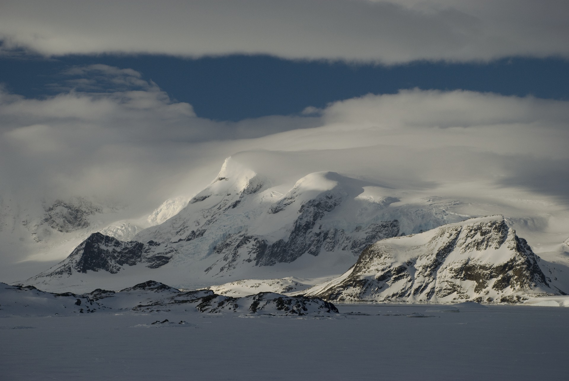 A snow covered mountain.