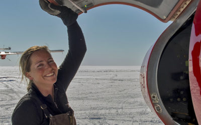 British Antarctic Survey pilot Vicky Auld at Berkner Island, Antarctica