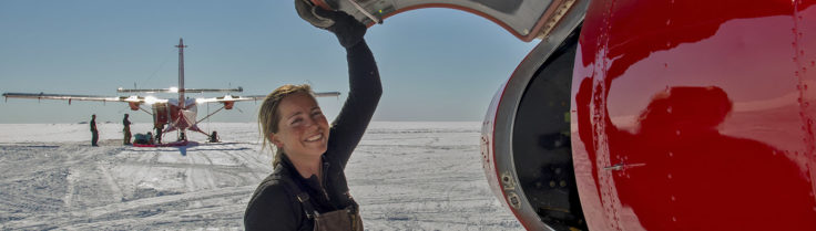 British Antarctic Survey pilot Vicky Auld at Berkner Island, Antarctica