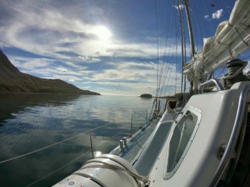 A boat that is floating in the water.