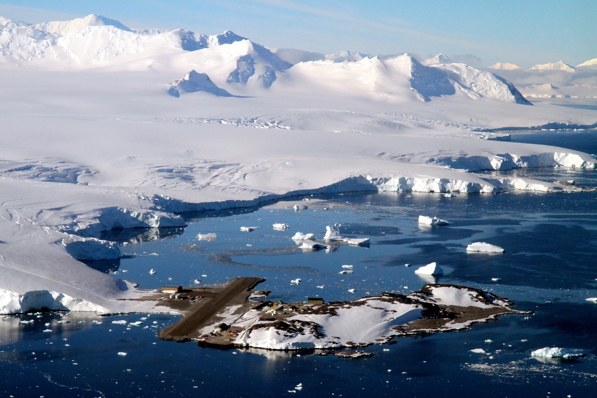 Aerial view of British Antarctic Survey research station at Rothera