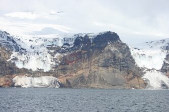 A large mountain in the background