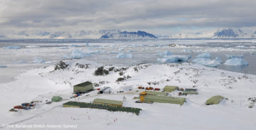 A beach covered in snow.
