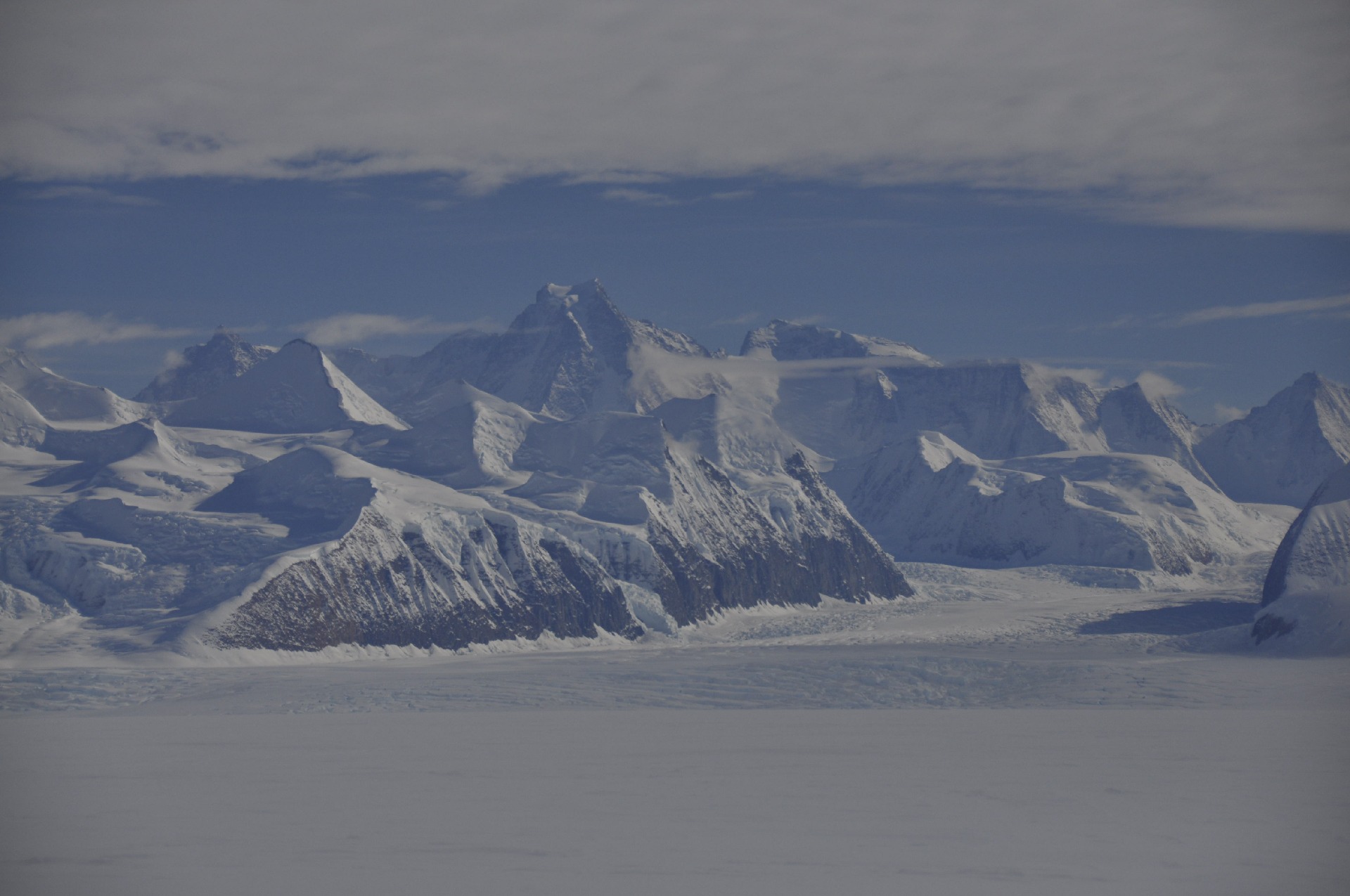 A view of a snow covered mountain.