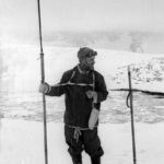 Lt. Cdr. James Marr with his adapted ski stick, convertible into a spear for testing crevasses, Port Lockroy, 29th October 1944. (Photographer: E. Mackenzie (I.M. Lamb). Archives ref: AD6/19/1/A41/30