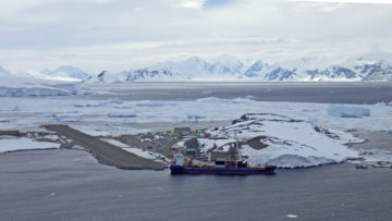 A boat on a body of water.