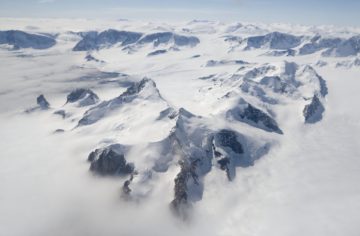 A view of a snow covered mountain.