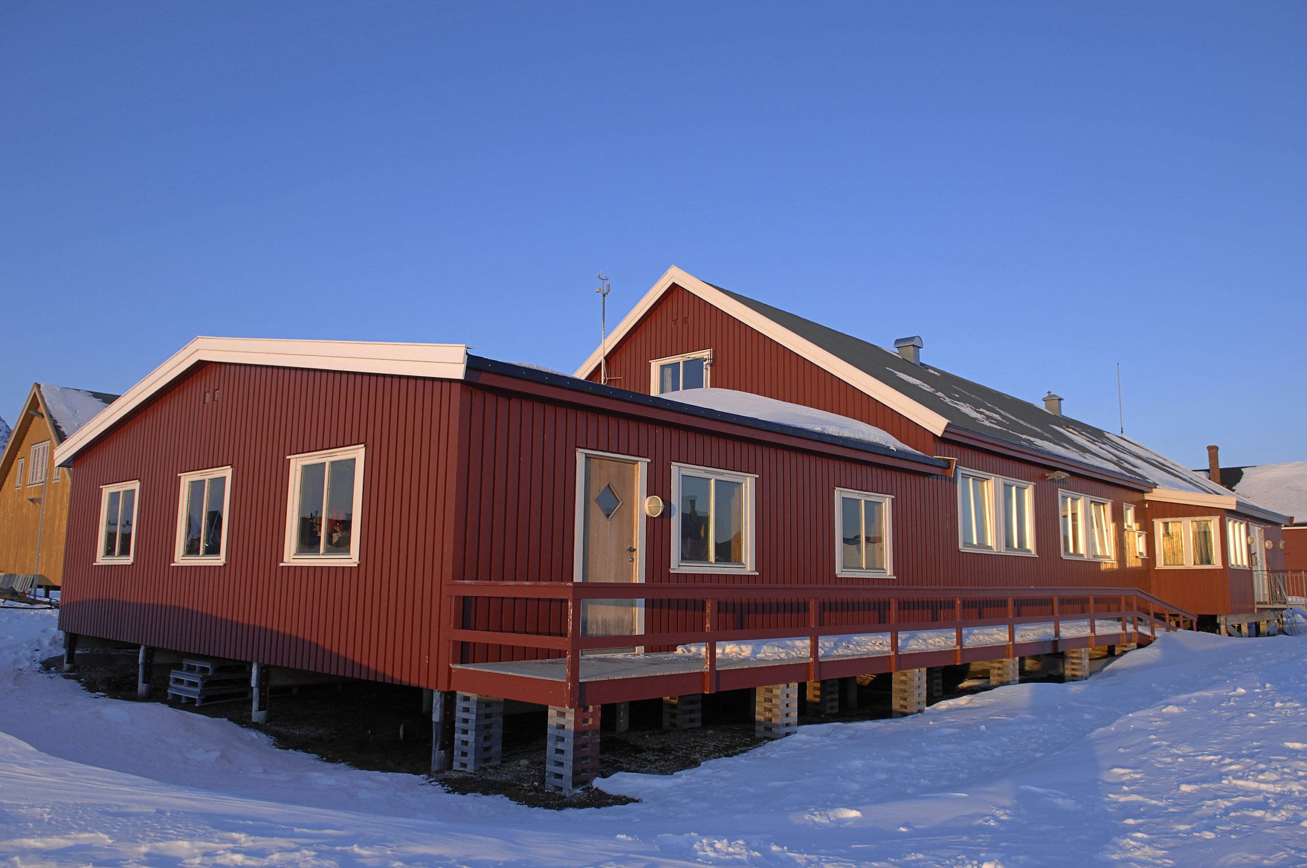 A house covered in snow.