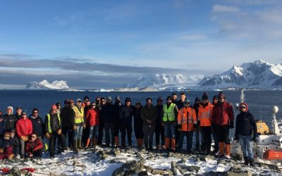 New Rothera Wharf with Construction Team and BAS colleagues overlooking the RRS James Clark Ross