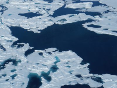 Ice on water in a melt pond