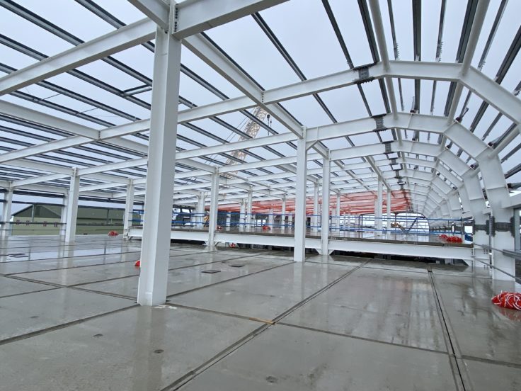 inside view of steel frame of building being constructed in Antarctica