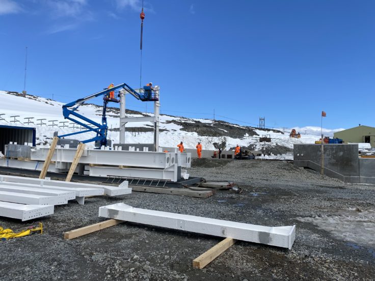 steel slabs being installed on building site