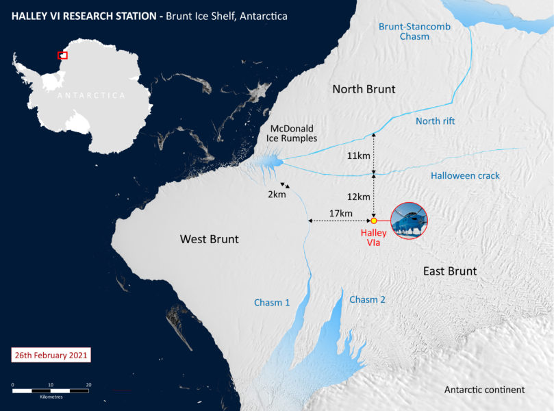 Brunt Ice Shelf in Antarctica calves British Antarctic Survey