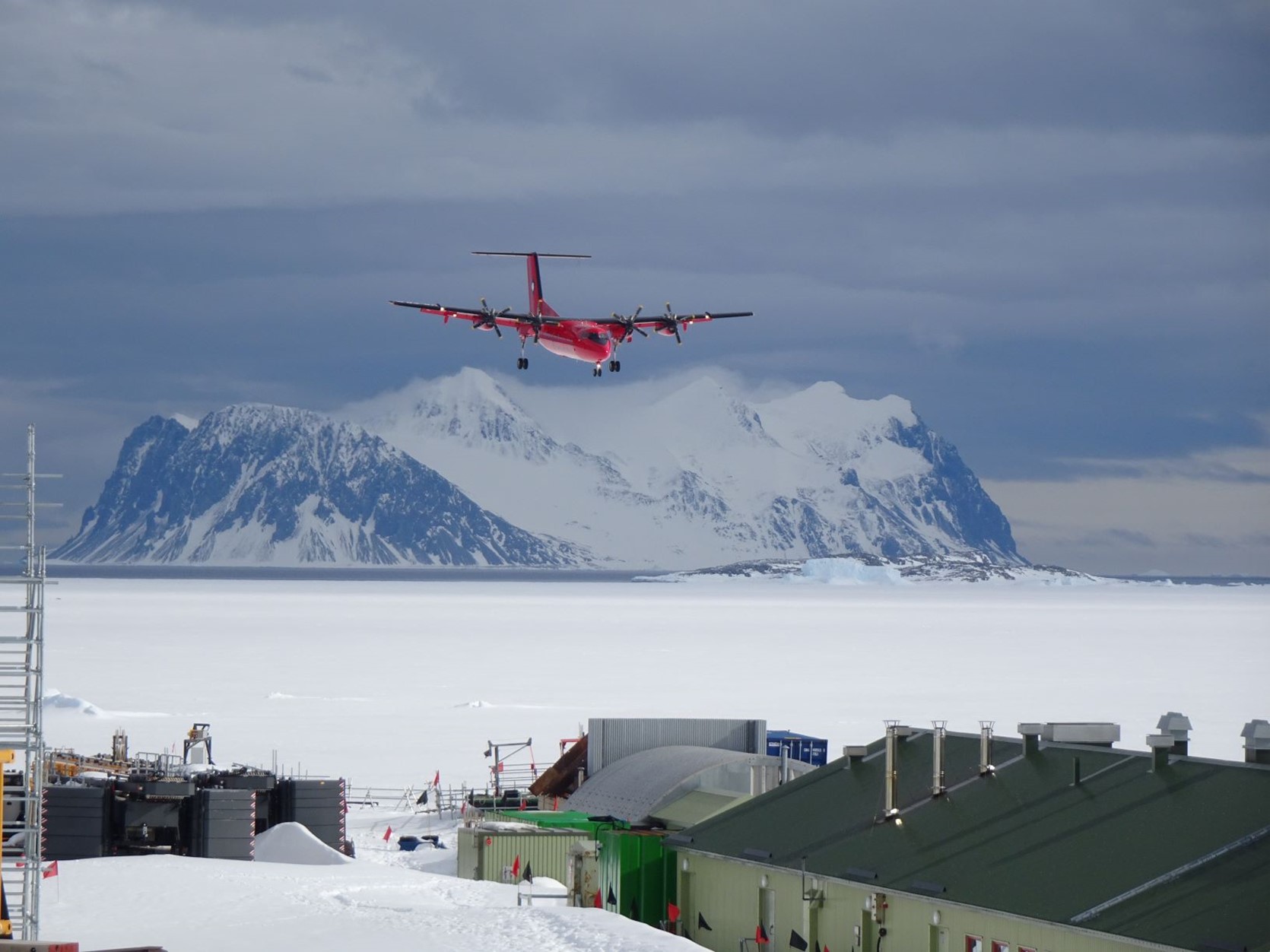 Dash 7 plane landing at Rothera Research Station