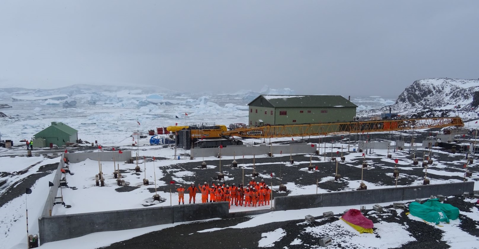 Photo of the Discovery Building footprint and NBH at Rothera