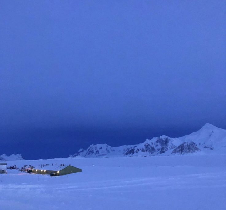 A close up of a snow covered mountain