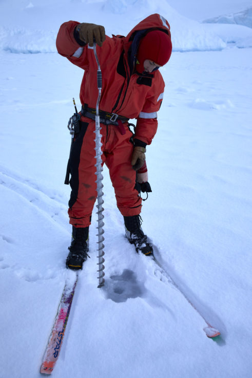 A person skiing on the snow