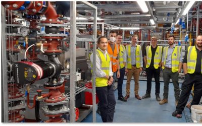 Members of the BAS, BAM and Ramboll Teams stood in the mocked-up Discovery Plantroom