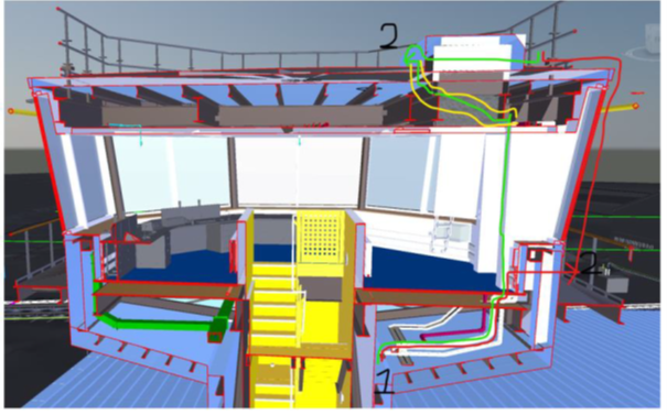 Digital graphic of the communications tower in the Discovery Building