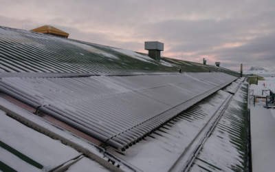 The roof of a building with solar panels