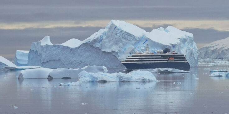 cruise ship exiting the Lemaire Channel, Antarctica