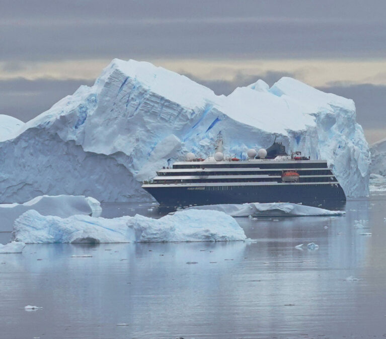 cruise ship exiting the Lemaire Channel, Antarctica