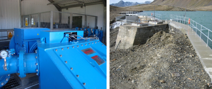 A hydro power turbine and a dam