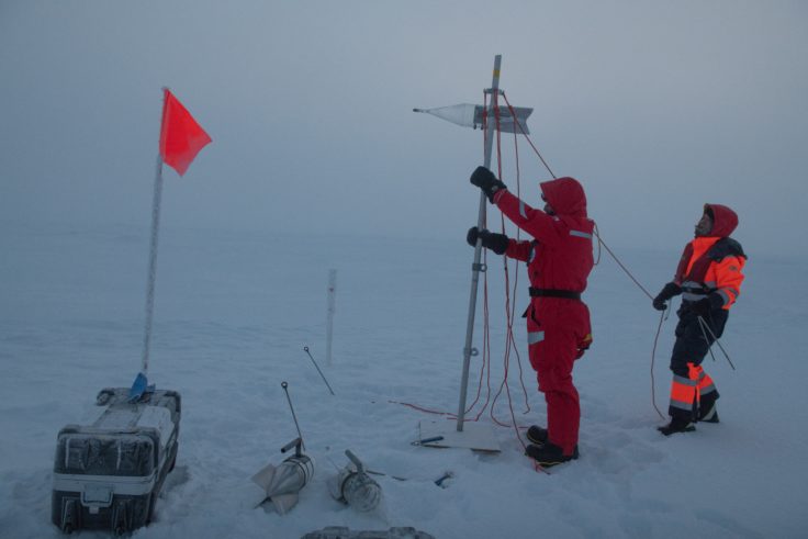 Dr Kirchgaessner from BAS sets up equipment on the MOSAiC ice floe. October 13, 2019, Esther Horvath