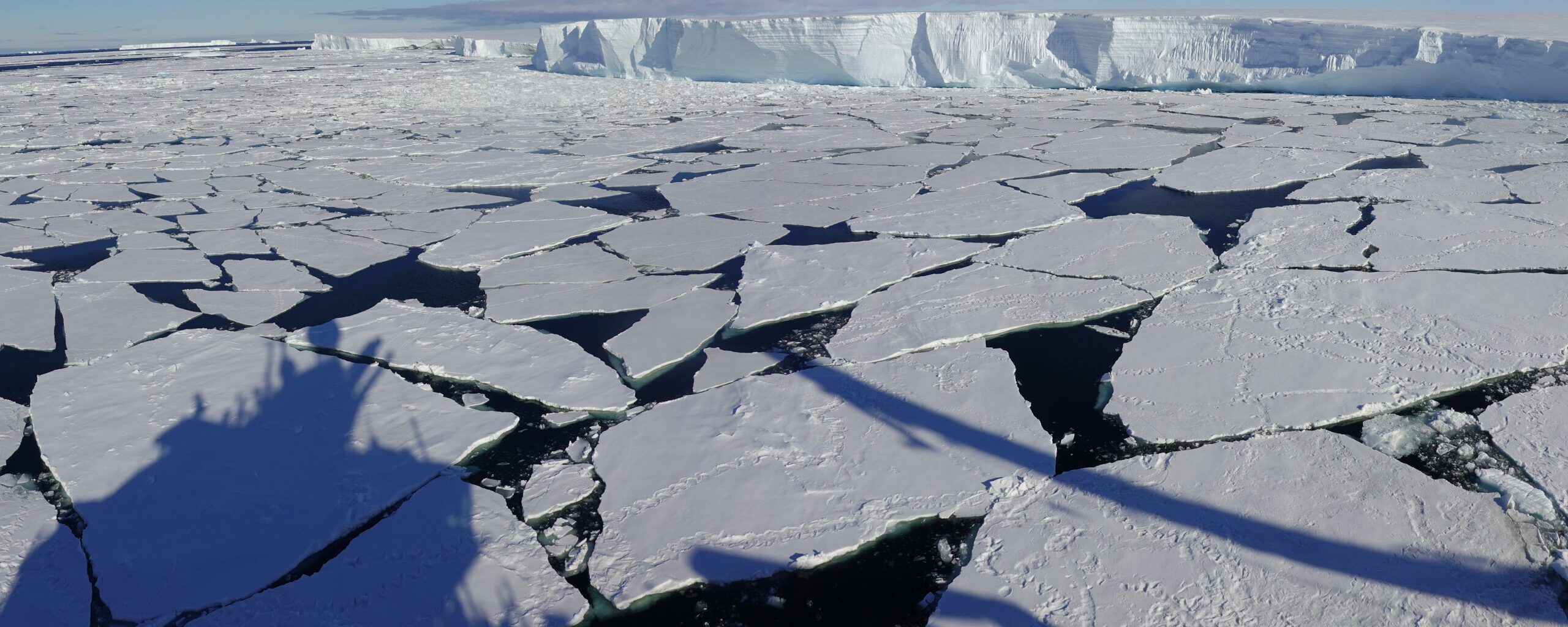 pack ice in front of an ice shelf at Gromit's Creek, Antarctica