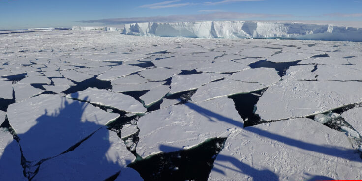 pack ice in front of an ice shelf at Gromit's Creek, Antarctica