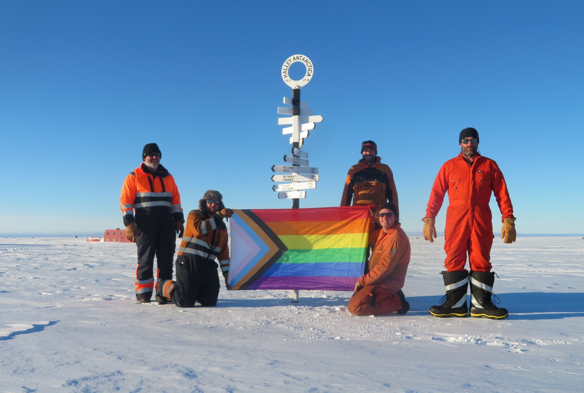The team at Halley VI with the Pride Flag