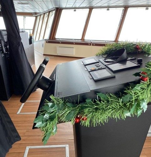 The ship's Bridge with Christmas decorations