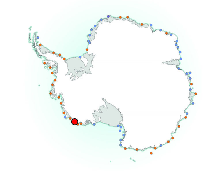 A map of Antarctica shows known emperor penguin colonies distributed around the edge.
