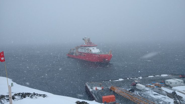 RRS Sir David Attenborough Polar Research Ship in Antarctica