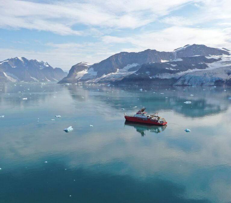 The RRS Sir David Attenborough sailing in Greenlandic waters
