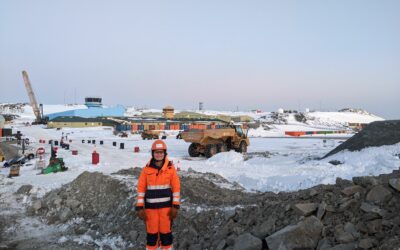 Connie Pang working in the construction site at Rothera Research Station