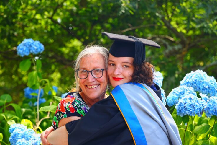 Megan Monkman hugging her mum at her graduation