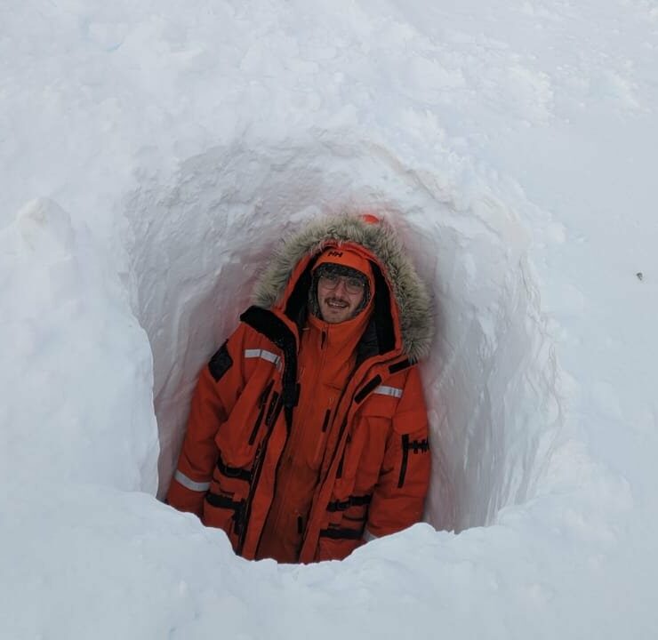 A close up of a snow covered slope