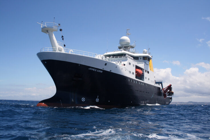 Photo of the James Cook research ship out at sea