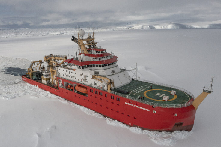 A large ship in the snow