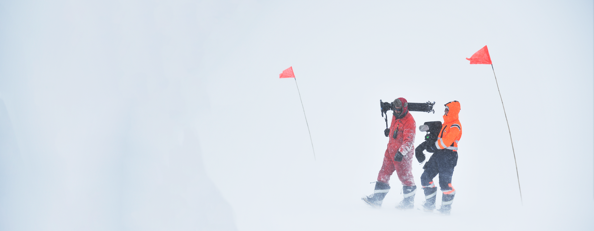 flag lines for a safe travel route in low visibility weather