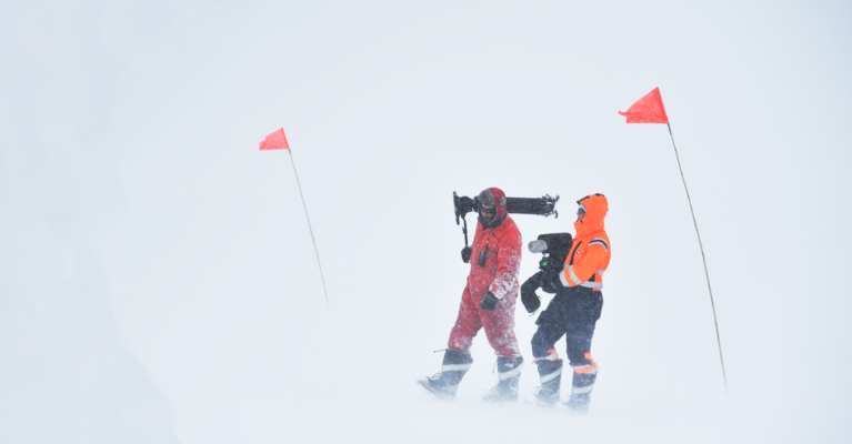 flag lines for a safe travel route in low visibility weather