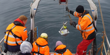 sediment coring from Erebus the SDA work boat